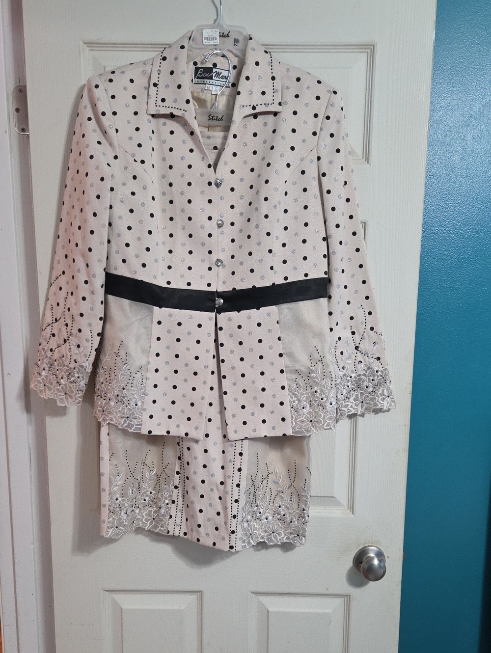 Beumarc International Polka Dot & Floral Lace Skirt Set - Cream/Black Formal 2-P